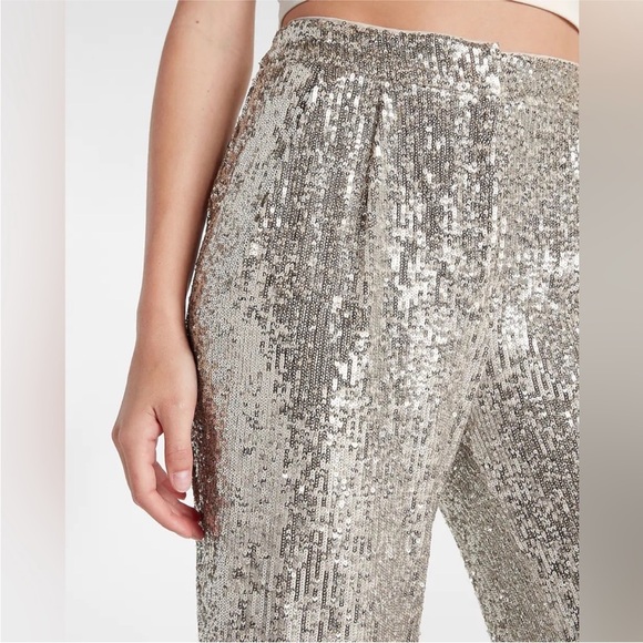 Express High Waisted Sequin Pleated Cropped Trouser Size Small - Picture 3 of 12